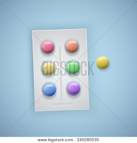 Colorful Tablets With The Colors Of The Rainbow, Pills Of Children S Vitamins, Medical Products Vect