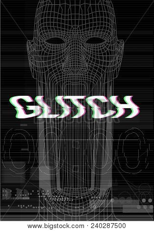 Glitch Screen. The Face Of The Man Who Screams Is A Huge Mouth. Horror In The Style Of A Screen Erro