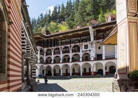 Rila Monastery, Bulgaria - April 21, 2018: Tourists Visiting Monastery Of Saint Ivan (john) Of Rila 