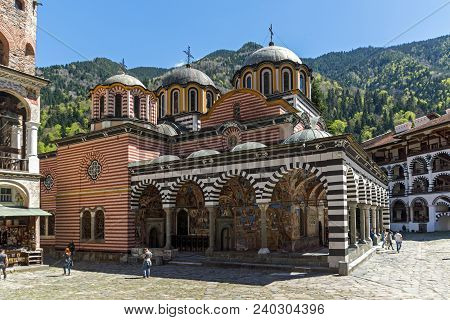 Rila Monastery, Bulgaria - April 21, 2018: Tourists Visiting Monastery Of Saint Ivan (john) Of Rila 