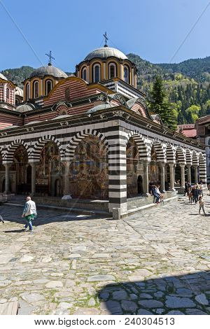 Rila Monastery, Bulgaria - April 21, 2018: Tourists Visiting Monastery Of Saint Ivan (john) Of Rila 