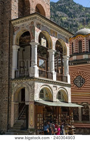 Rila Monastery, Bulgaria - April 21, 2018: Tourists Visiting Monastery Of Saint Ivan (john) Of Rila 
