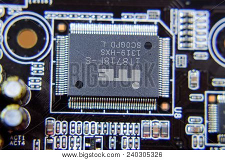 Krasnodar, Russia - May 11, 2018: Electronic Board With Electrical Components. Electronics Of Comput