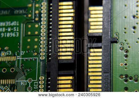Sata Hard Drive Connector Electronic Board With Electrical Components. Electronics Of Computer Equip