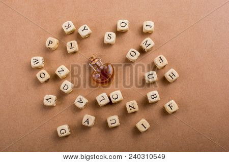Wooden Letter Cubes  Around Love Shaped Bottle