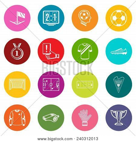 Soccer Football Icons Set Vector Colorful Circles Isolated On White Background