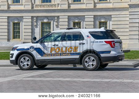 Washington, Dc - April 8, 2018: United States Capitol Police Car In Washington, Dc, In Front On Capi