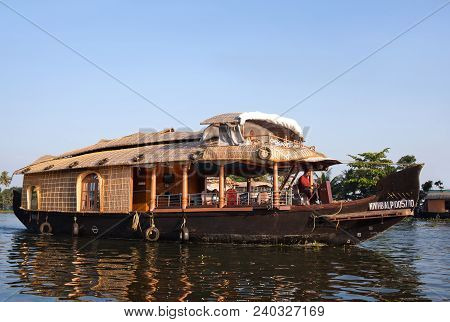 Houseboat On Backwaters In Kerala, South India