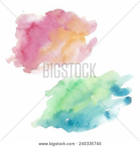 Colorful Texture Illustration In A Watercolor Style Isolated. Aquarelle Paper Splash Shapes Isolated