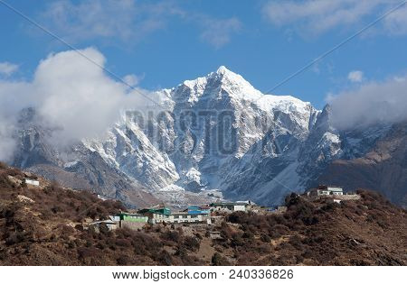 Mount Thamserku And Village On The Way To Everest Base Camp, Khumbu, Sagarmatha National Park, Nepal