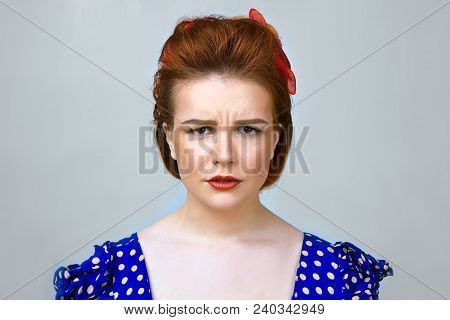 Negative Human Facial Expressions, Emotions, Feelings, Reaction And Attitude. Upset Beautiful Young 
