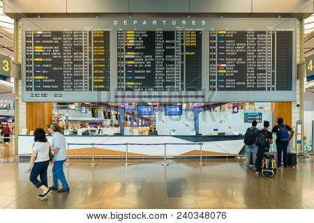 Departure Board In Changi Airport Singapore