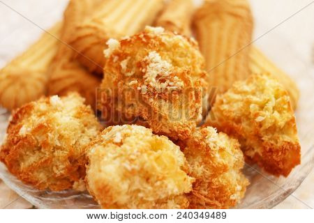 Tasty Sweet Home-made Cookies With Coconut Flakes