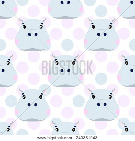 Seamless Vector Baby Pattern With Animals Hippopotamus Face. Illustration.