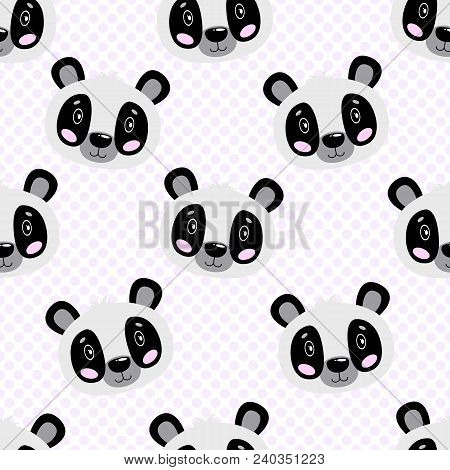 Seamless Vector Baby Pattern With Animals Panda Face. Illustration