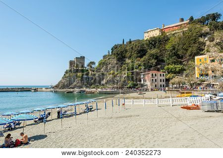 Monterosso Al Mare, Italy - April 27: Beach View Of Monterosso Bay, On April 27 2018 In Monterosso A