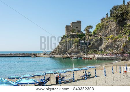 Monterosso Al Mare, Italy - April 27: Beach View Of Monterosso Bay, On April 27 2018 In Monterosso A