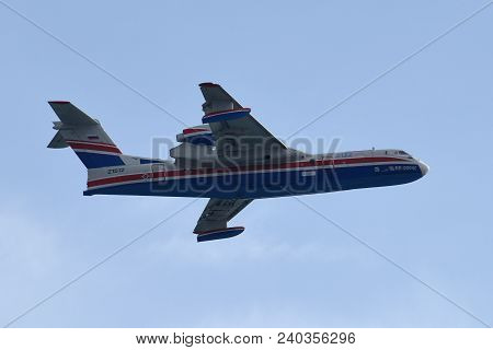 May 30, 2015, Sochi, Russia. Air Show Dedicated To The Opening Of The Holiday Season. Be-200chs Fire