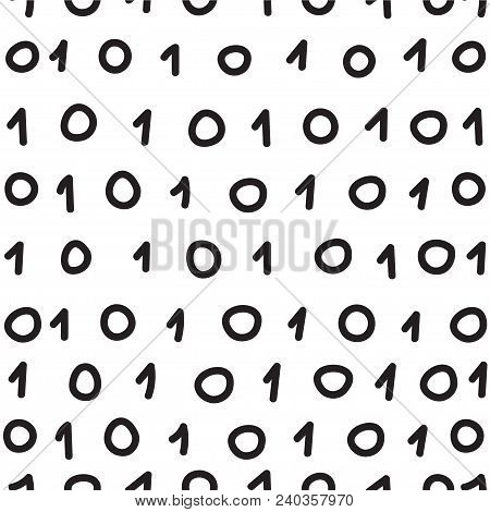 Binary Code, Seamless Pattern, Hand Drawn Hipster Banner. - Vector Stock