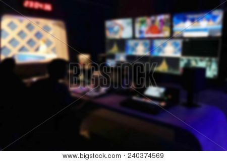 Blur Image Video Switch Of Television Broadcast, Working With Video And Audio Mixer, Control Broadca