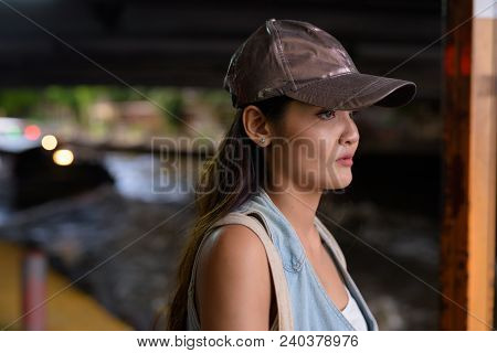 Portrait Of Young Beautiful Asian Tourist Woman Exploring The City Of Bangkok, Thailand