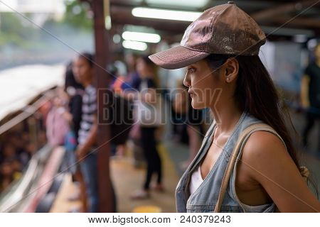 Portrait Of Young Beautiful Asian Tourist Woman Exploring The City Of Bangkok, Thailand