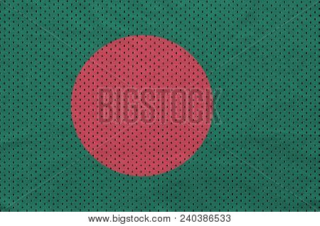 Bangladesh Flag Printed On A Polyester Nylon Sportswear Mesh Fabric With Some Folds