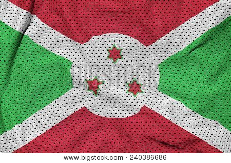 Burundi Flag Printed On A Polyester Nylon Sportswear Mesh Fabric With Some Folds