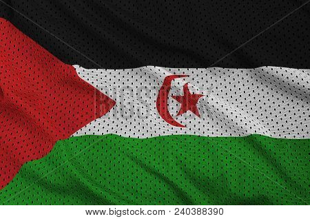 Western Sahara Flag Printed On A Polyester Nylon Sportswear Mesh Fabric With Some Folds