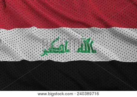 Iraq Flag Printed On A Polyester Nylon Sportswear Mesh Fabric With Some Folds