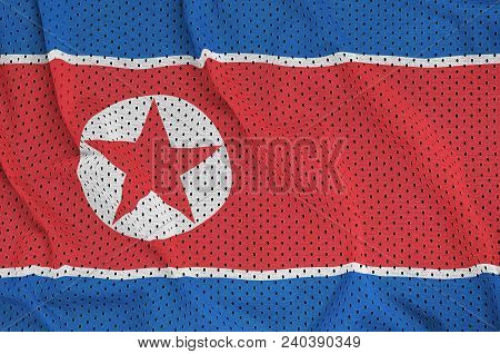 North Korea Flag Printed On A Polyester Nylon Sportswear Mesh Fabric With Some Folds