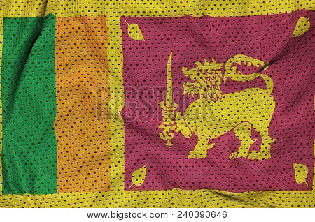 Sri Lanka Flag Printed On A Polyester Nylon Sportswear Mesh Fabric With Some Folds