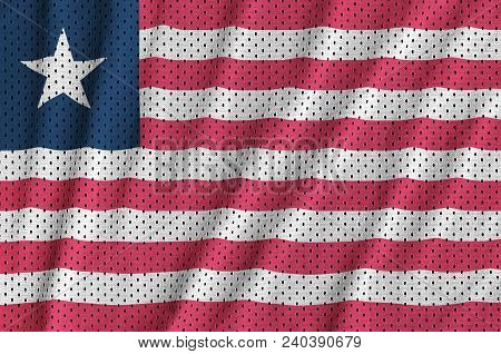 Liberia Flag Printed On A Polyester Nylon Sportswear Mesh Fabric With Some Folds