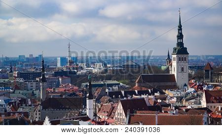 Tallinn Skyline, Estonia. Aerial View Of Tallinn. Tallinn Old Town, Estonia.