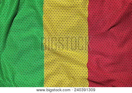 Mali Flag Printed On A Polyester Nylon Sportswear Mesh Fabric With Some Folds