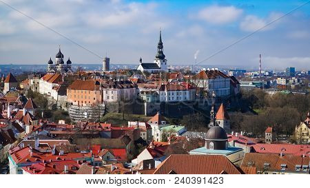 Tallinn Skyline, Estonia. Aerial View Of Tallinn. Tallinn Old Town, Estonia.