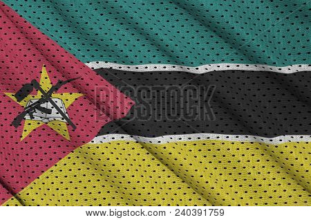 Mozambique Flag Printed On A Polyester Nylon Sportswear Mesh Fabric With Some Folds