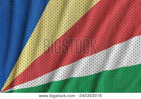 Seychelles Flag Printed On A Polyester Nylon Sportswear Mesh Fabric With Some Folds