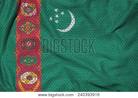 Turkmenistan Flag Printed On A Polyester Nylon Sportswear Mesh Fabric With Some Folds