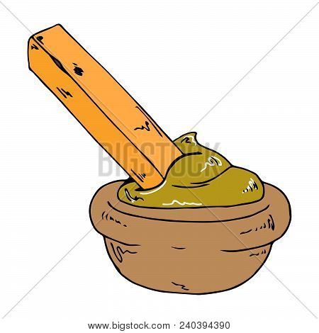 French Fries With Sauce. Potato From Fast Food. Fried Potatoes Are Dipped In Mustard. Vector Illustr