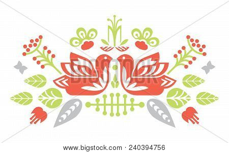Folk Decorative Compositional Elements For Tags, Cards, Emblems, Logos. Folk Art