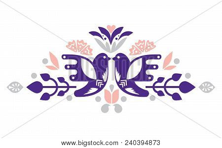 Folk Decorative Compositional Elements For Tags, Cards, Emblems, Logos. Folk Art