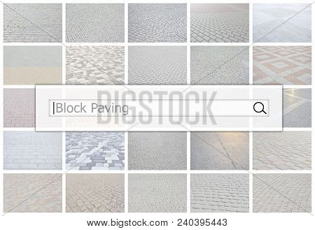 Visualization Of The Search Bar On The Background Of A Collage Of Many Pictures With Fragments Of Pa