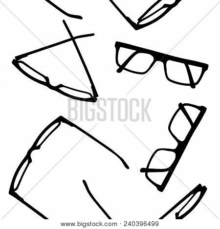 Seamless Pattern. Black Glasses Frames On A White Background.