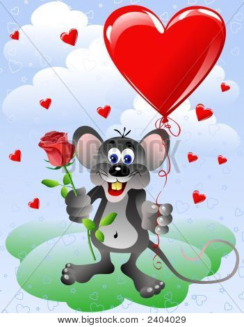 Maus mit herzförmigen Ballon