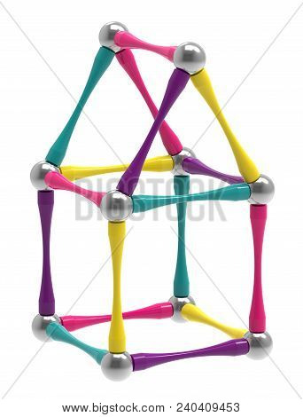 Children's Magnetic Toy In The Form Of A House, 3D Rendering.