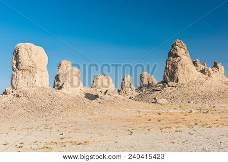 Trona Pinnacles are nerarly 500 tufa spires hiddeen in California Desert National Conservation Area, not far from the Death Valley National Park, California, USA. 