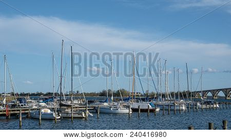 Port Of Town Of Kalvehave In Denmark On A Sunny Day