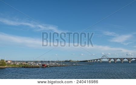 Port Of Town Of Kalvehave In Denmark On A Sunny Day