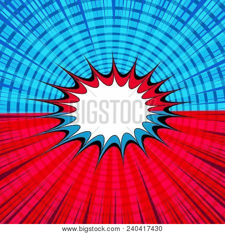 Comic Fight Concept With Two Blue And Red Sides, Speech Bubble, Circles, Rays And Radial Humor Effec